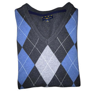 CLUB ROOM Tank Sweater Vest Men's XL Black/Gray/White- COTTON- V-Neck Sleeveless